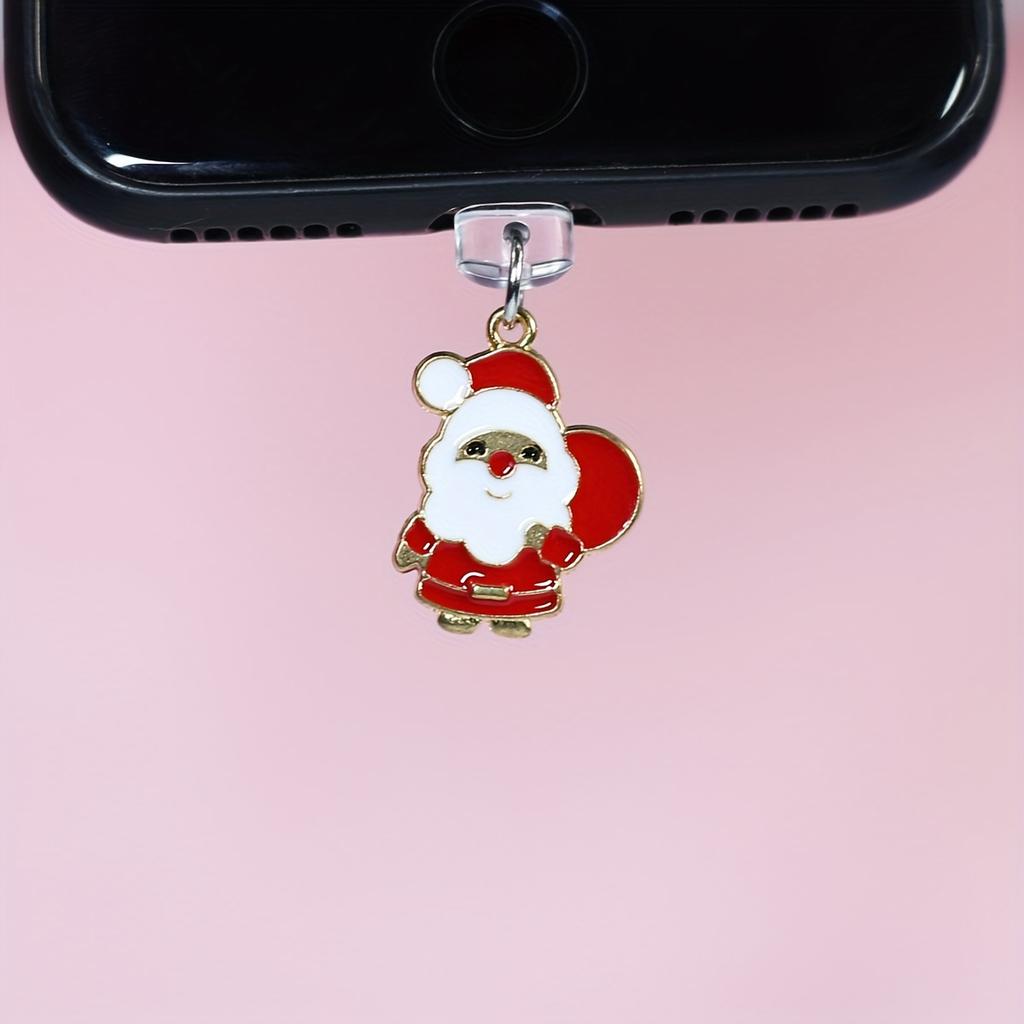 1pc Christmas Themed Phone Charm Dust Plug, Santa Claus & Tree Design, Metal Holiday Cellphone Accessory for IPhone/Samsung/Type-C Ports