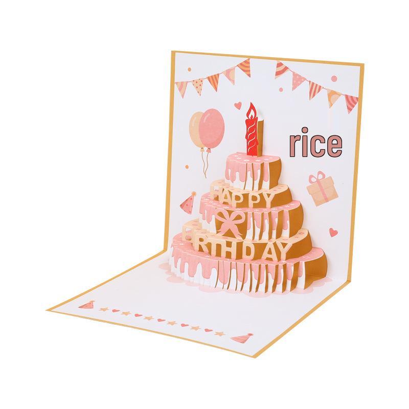 Dźwiękowa kartka urodzinowa 3D Pop-Up ze światłem do nagrywania - Wzór tortu na prezent dla chłopaka/dziewczyny