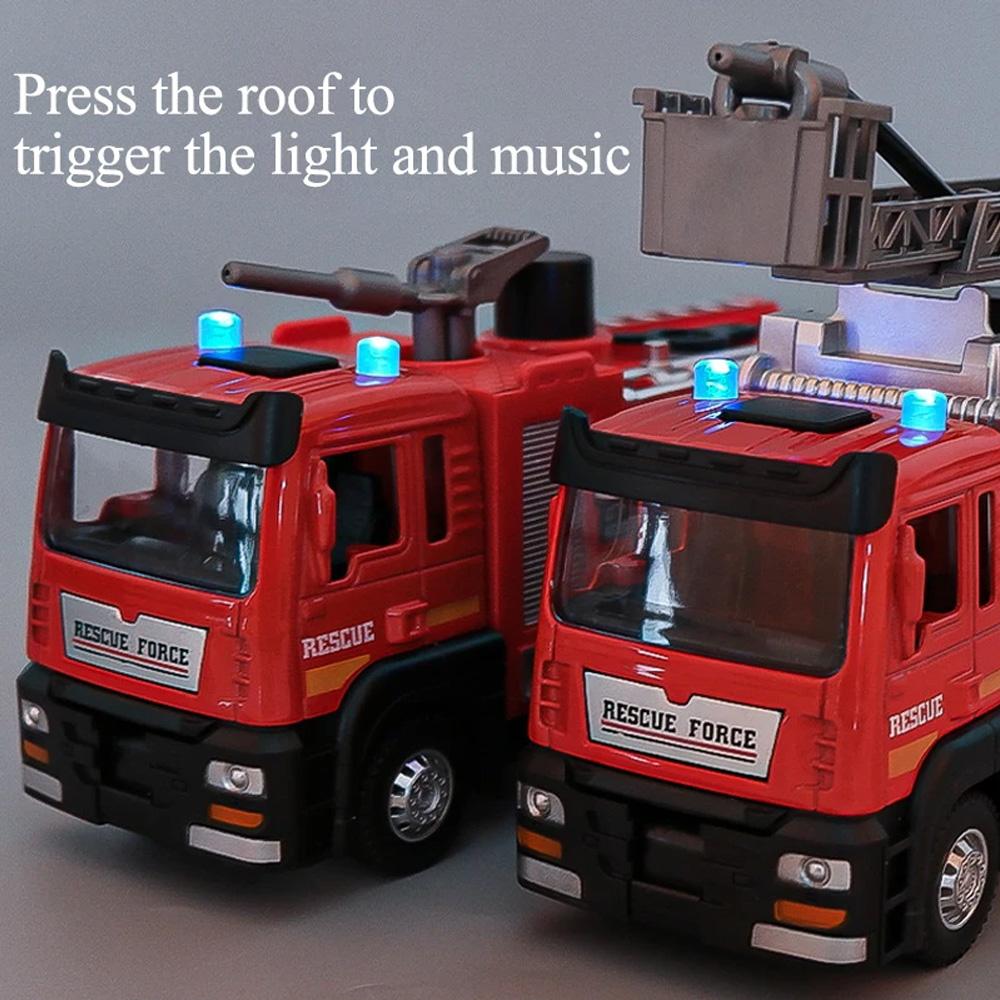 New 1:50 Alloy Fire Truck Die-casting Simulation Water Spraying Car Toy with Lights and Music, Water Spraying Rescue Car Toy