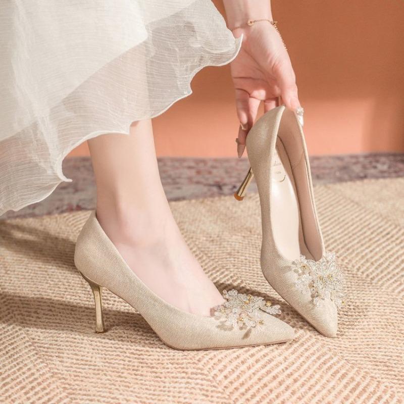 Fashion Women Wedding Shoes Lightweight Pointed Toe Party High Heels Shoes Spring Autumn Elegant Rhinestone Pumps Zapatos De Mujer