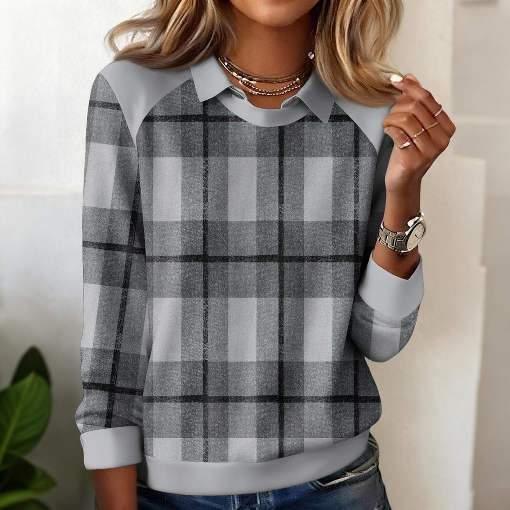 Dámská kostkovaná ležérní mikina s dlouhým rukávem