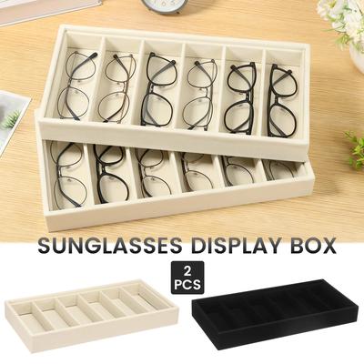 2 Stück 6 Fächer Sonnenbrillen Aufbewahrungskoffer Sonnenbrillen Display Organizer Tablett Stapelbare Brillenbox Sammler für Damen Herren
