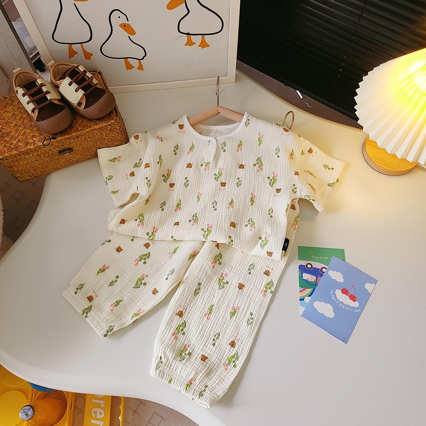 

Детская пижама в корейском стиле из двухслойной хлопковой марли с коротким рукавом и вариантом рукава 7/8 100 cm