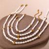 French Seaside Beach Wind Shell Gold Bean Natural Freshwater Pearl Bracelet Necklace Stainless Steel Gold-plated Set