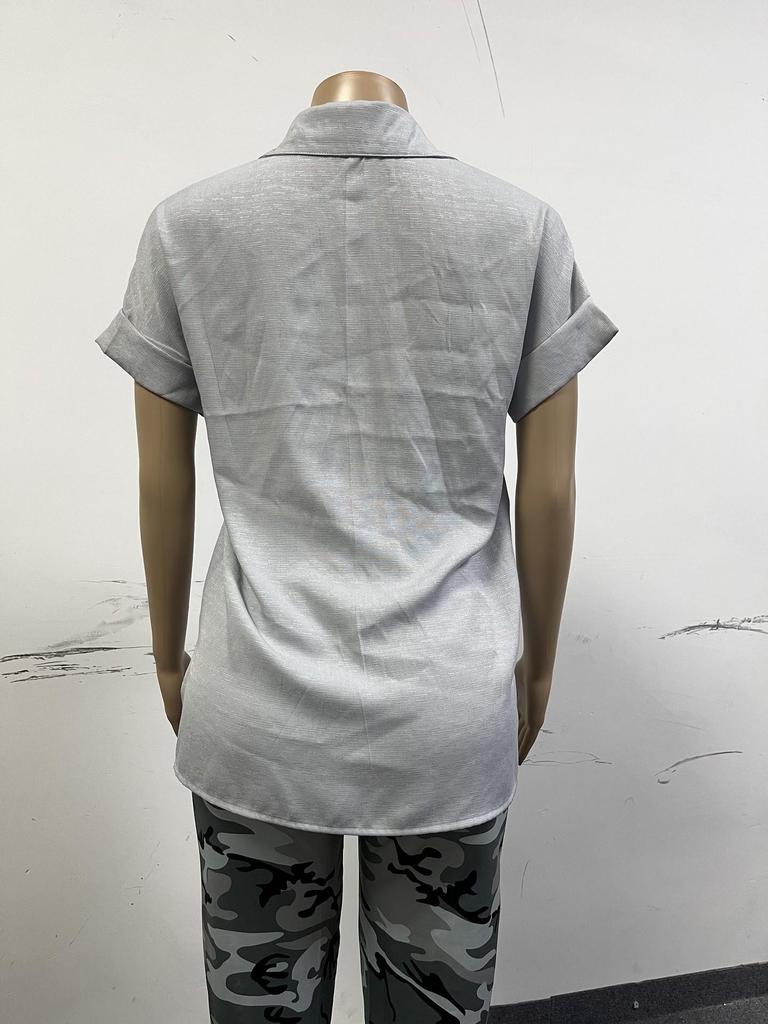 2025 Summer European & American Women's Solid Color Linen Short Sleeve Casual Loose Blouse