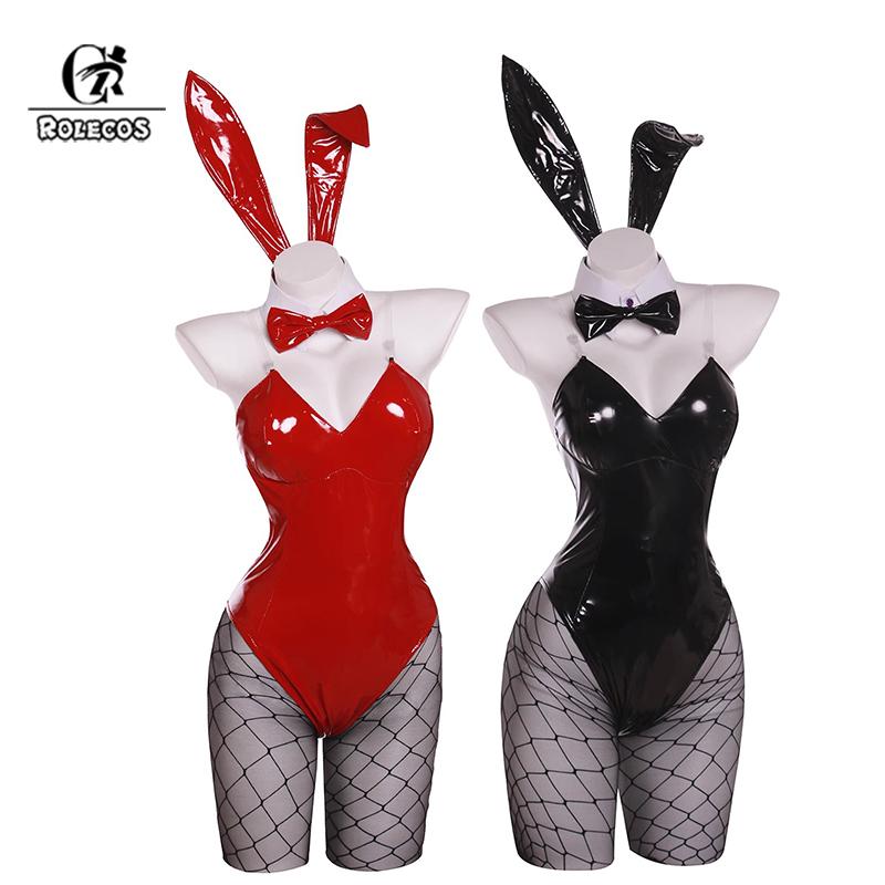 Game Red Black Bunny Suit Women Elastic Leather Fabric Sexy Cosplay Suit Halloween Christmas Jumpsuits