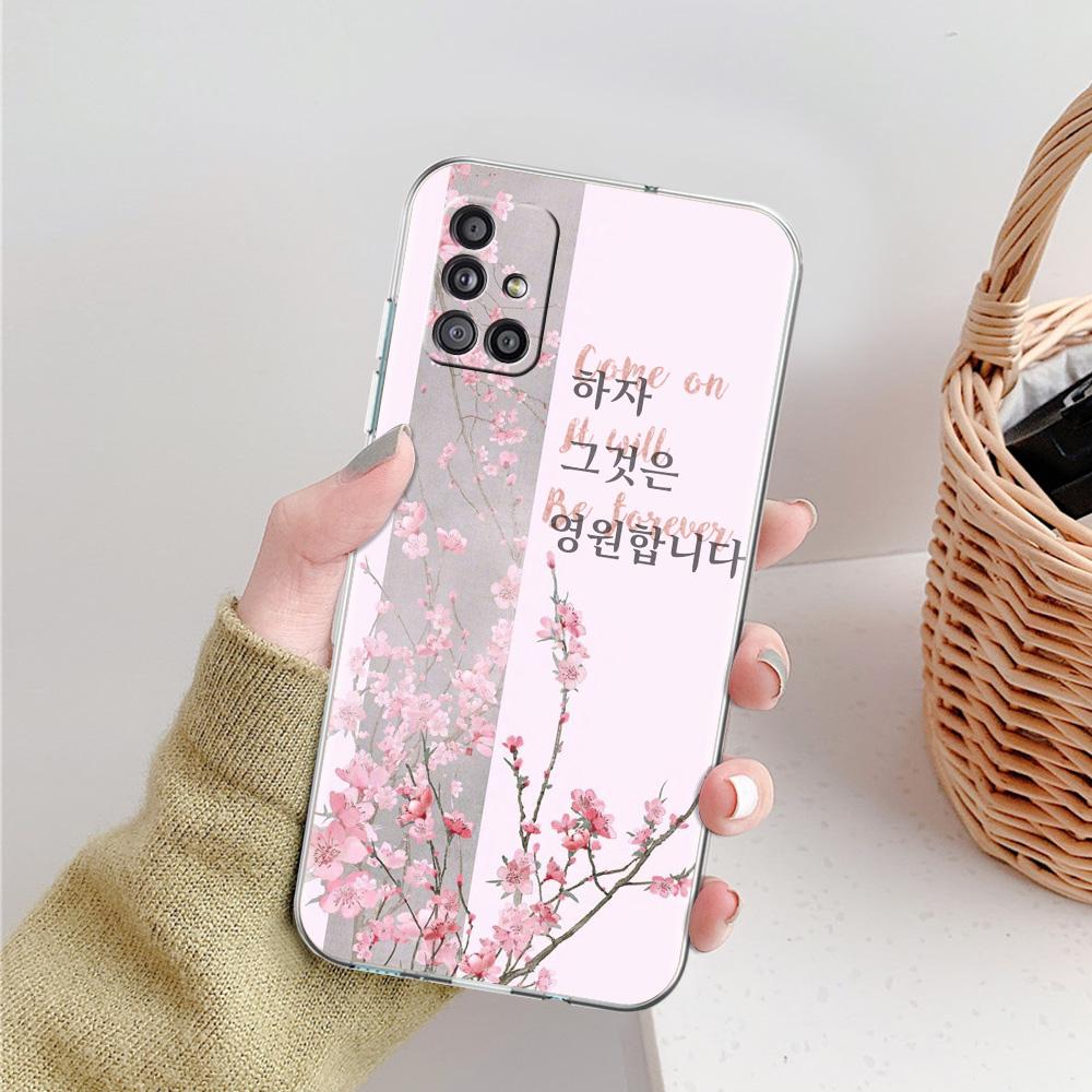 Phone Case For Samsung A15 A13 A35 A55 A51 A71 A41 A31 A21S A03S A05 A17 A23 A25 A33 A53 A73 5G A07 4G Clear Cover Korean Letter