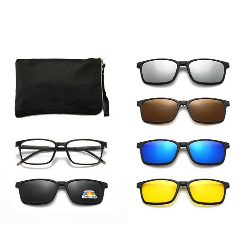 Magnetisk Klemme Firkantet Nærsynthet Solbriller Menn Kvinner Med 5 Clip-On Solbriller Polarisert Briller med Styrke 0 -0.5 -0.75 Til -6.0