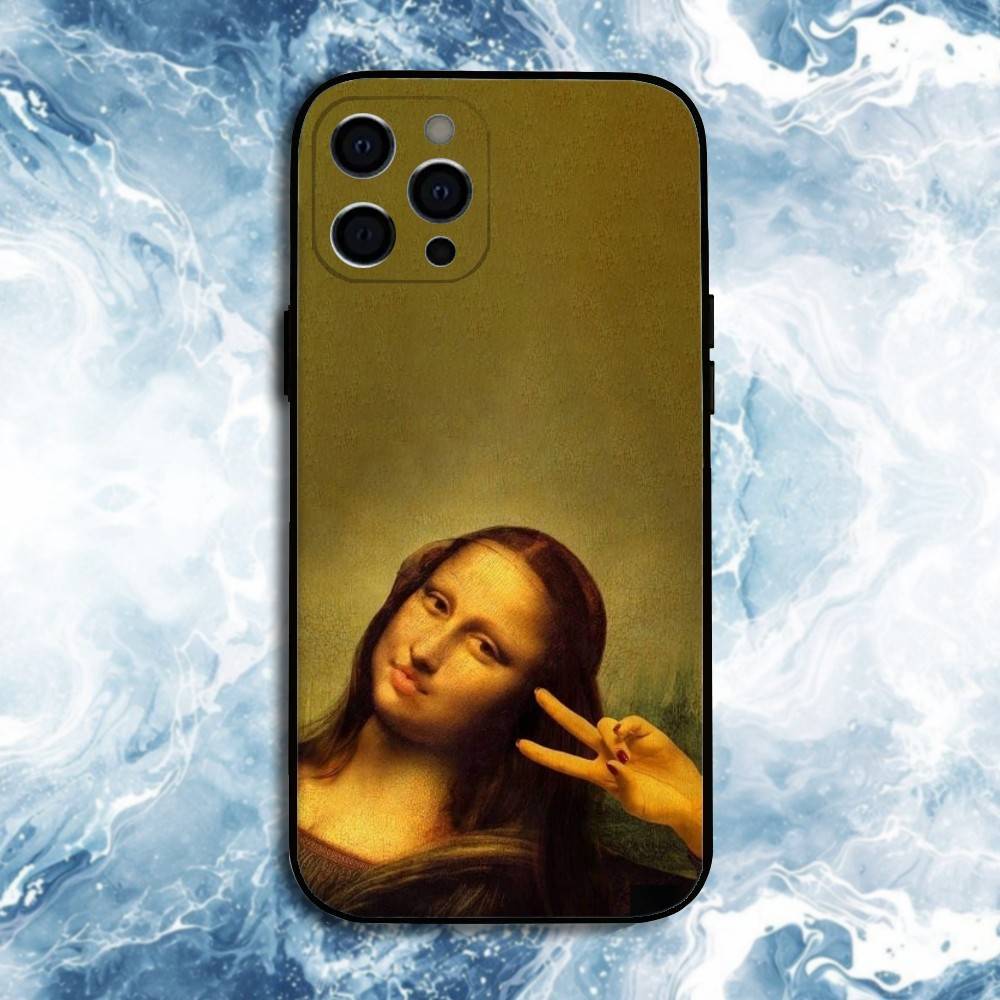 

M-Mona Lisa Pat Cat Art Phone Case For iPhone17,16,15,14,13,12,11 Plus,Pro Max, Soft Silicone Black Cover iPhone12PRO