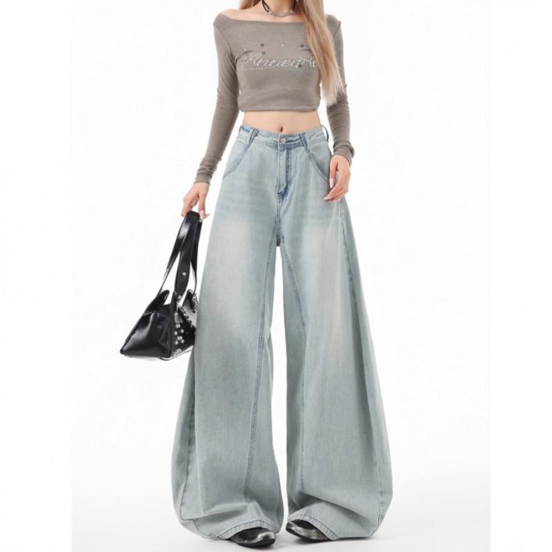 High Waist Wide Leg Jeans Women Fall Loose Fit Cotton Denim Trousers Vintage Style Comfortable Casual Pants