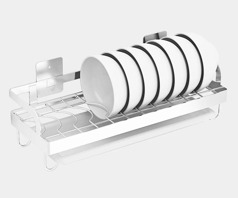 Dish Drying Rack 304 Stainless Steel Wall Mounted Kitchen Organizer Drain Holder Plate Storage Shelf Sink Drainer Cutlery Box