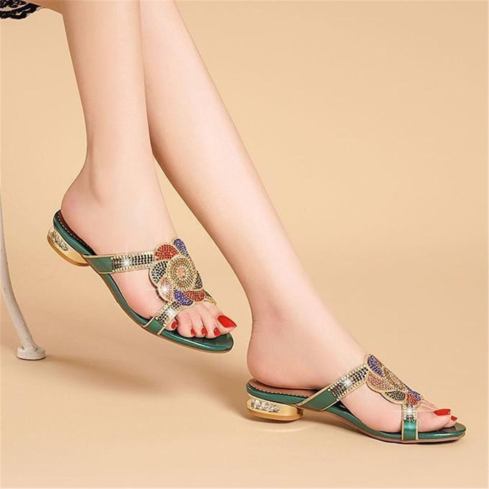 Women Fashion Sweet Purple Crystal Square Heel Sandal Shoes Lady Casual Comfort Summer Plus Size Sexy Sandals Ab620
