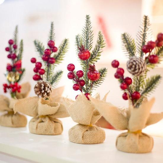 

Рождественский искусственный сосновая ветвь шишка ягодный орнамент бонсай стол DIY Декор