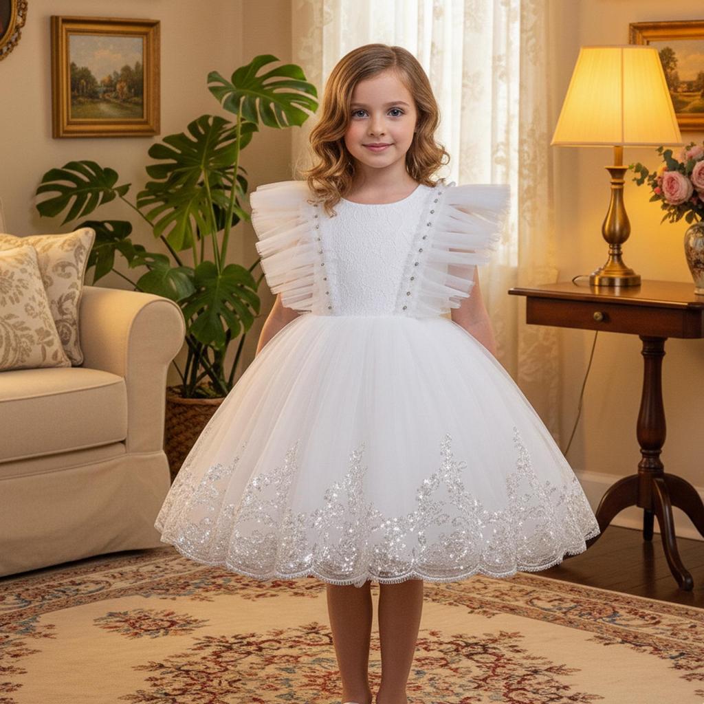 Robe de Princesse Formelle pour Enfants - Jupe Bouffante Fleurie Style Européen & Américain pour Défilés de Mode & Spectacles de Piano