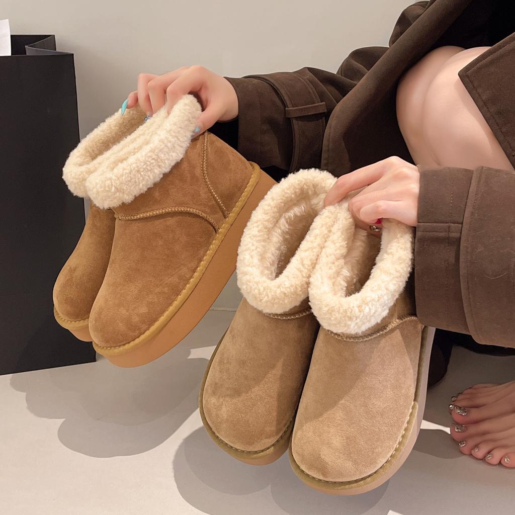 [Fanfna] Retro platform snow boots for women's 2025 autumn new velvet thickened warm wear-resistant non-slip cotton shoes