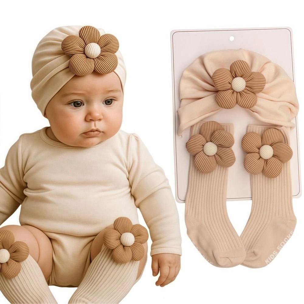 

Lightweight Newborn Hat Socks Set Breathable Combination Hat Socks Socks Cap Set Baby Boy and Girl бежевий