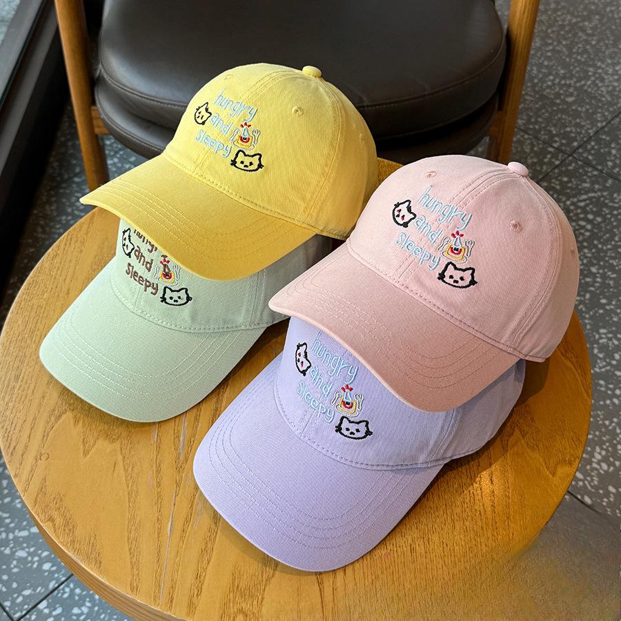 Spring and Summer Sweet Macaron Color Baseball Hat for Women Korean Version Sunshade Cartoon Cute Kitten Sunshade Baseball Hat