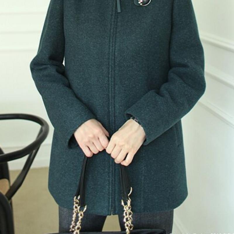 Shiz Madam Wool Cashmere Knit Neck Suit Padding Coat J31609