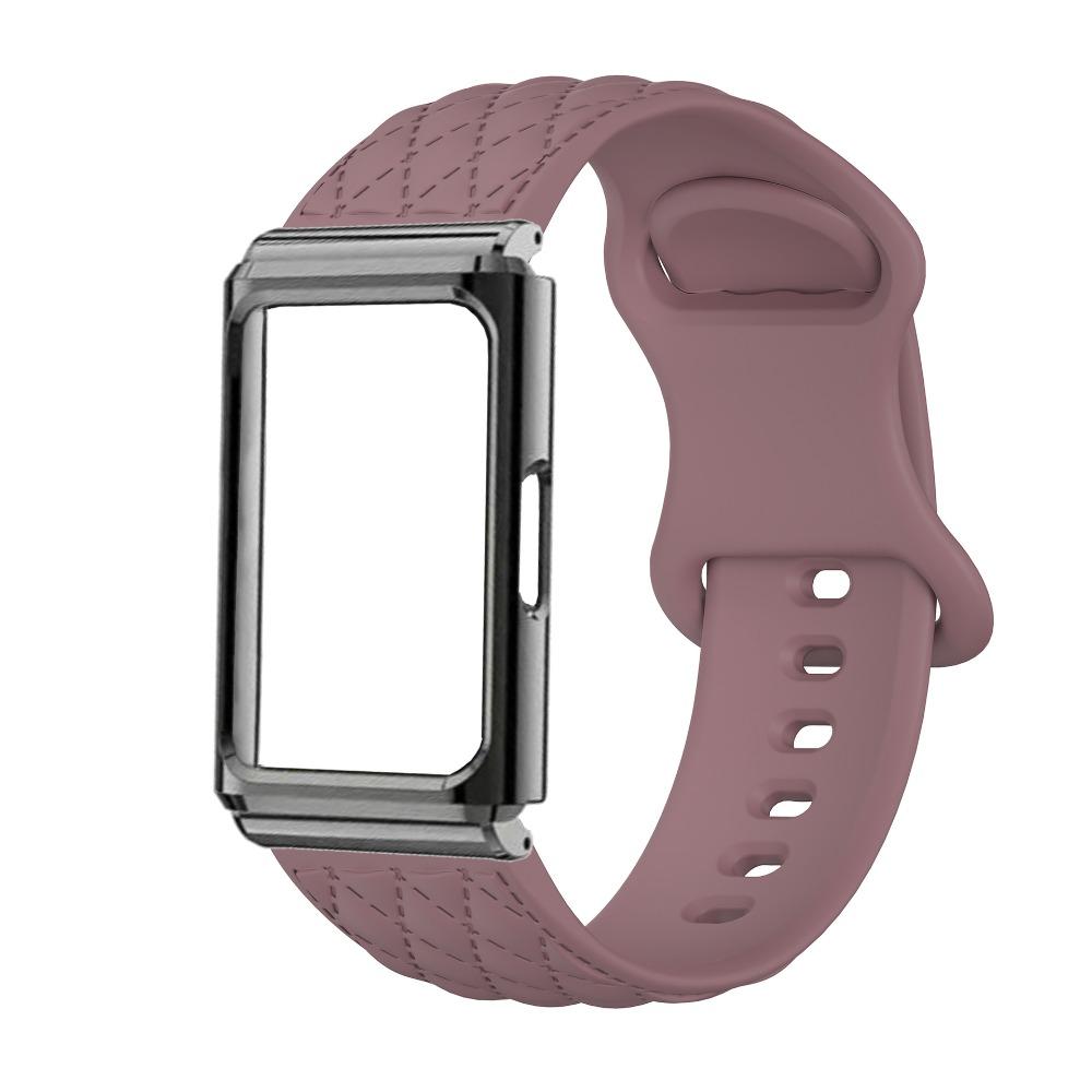 Diamond Texture Silicone Strap with Metal Protective Case for Huawei Band 11 / Huawei Band 11 Pro Replacement Smart Band Wristband