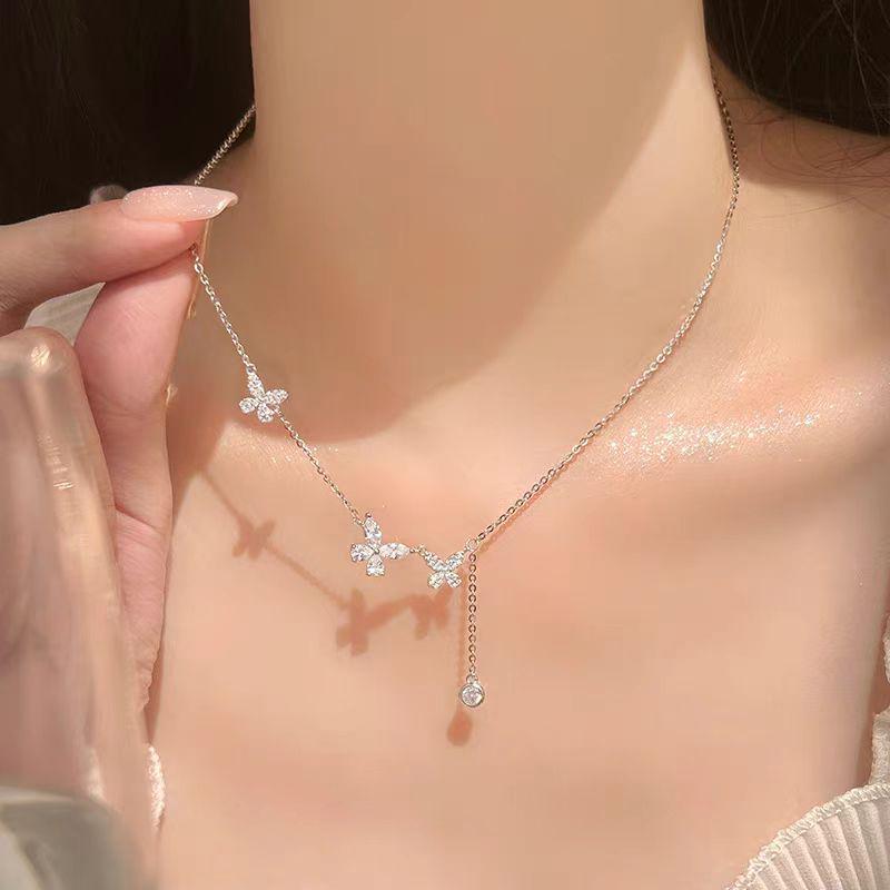 

Ожерелье из титановой стали с кисточкой и жемчугом с цирконом - Женская роскошная цепочка для ключицы