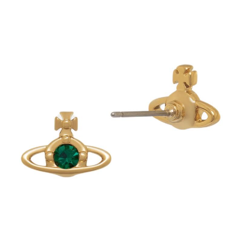

Vivienne Westwood Nano Solitaire Classic Saturn Earrings Women Earrings Gold Green 62010037-02R709-CN Box+Shopping Bag