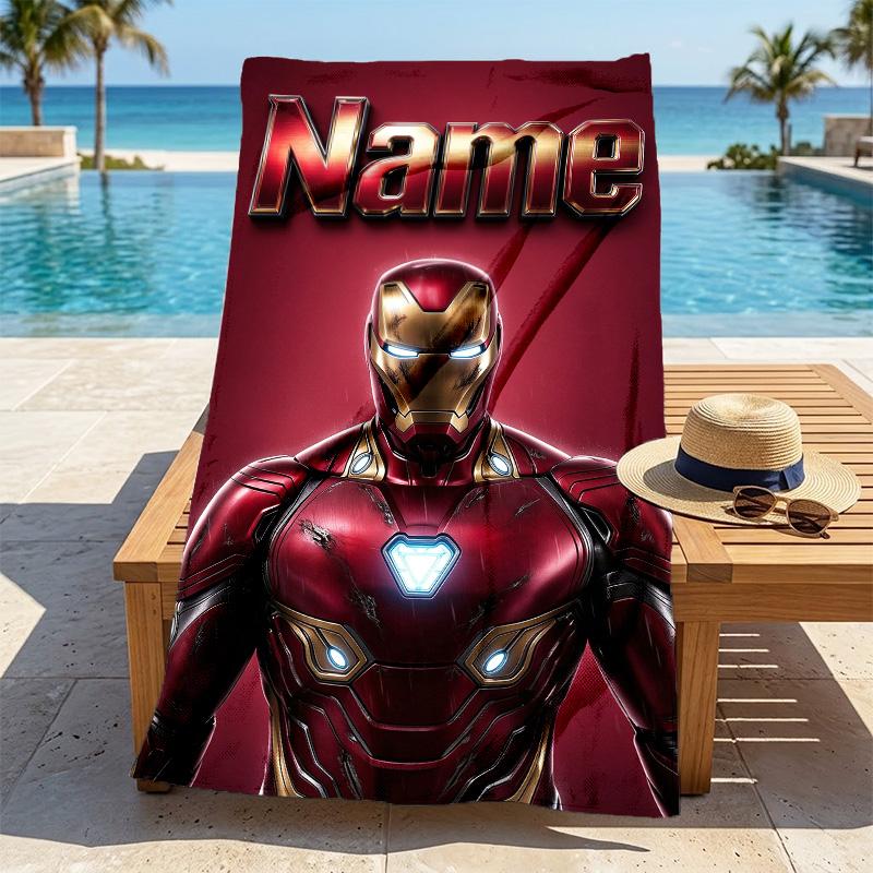 Custom Name Iron Man Stylish Digital Printing Beach Towel Quick‑Drying Absorbent Blanket for Beach Pool Gym Travel