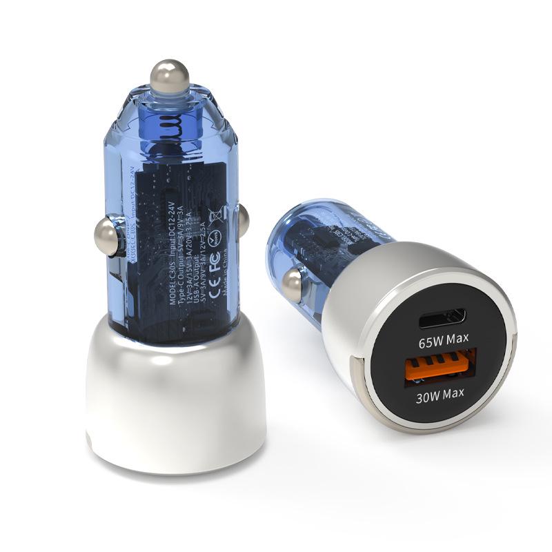 

PD65W Dual-Port Metal Car Charger, QC30W Fast Charge, Device Safe Space Silver