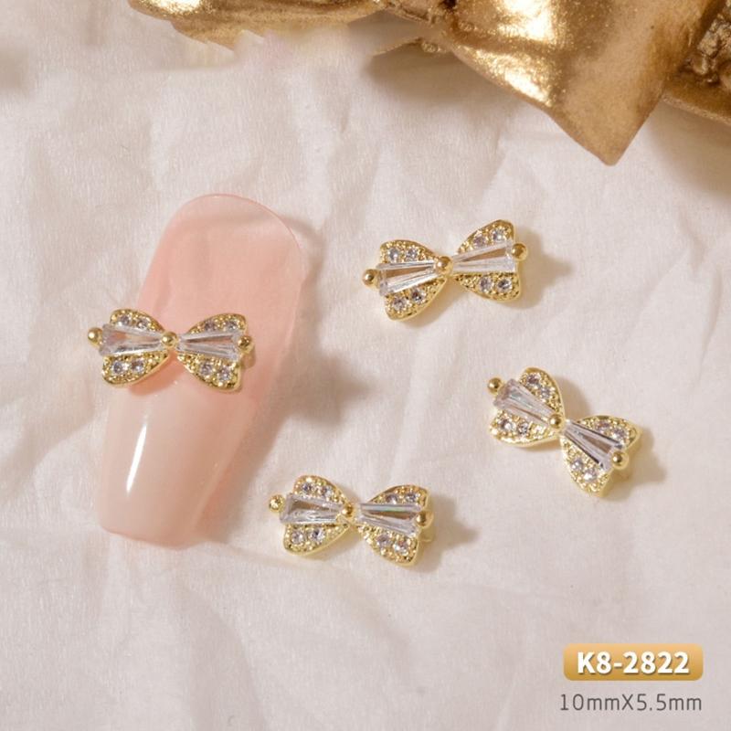 3D Bows Nail Art Charms Rhinestones Bows Charms Pearl Bowknot Nail Accessory 3D Alloy Nail Art Decoration for Women Girl