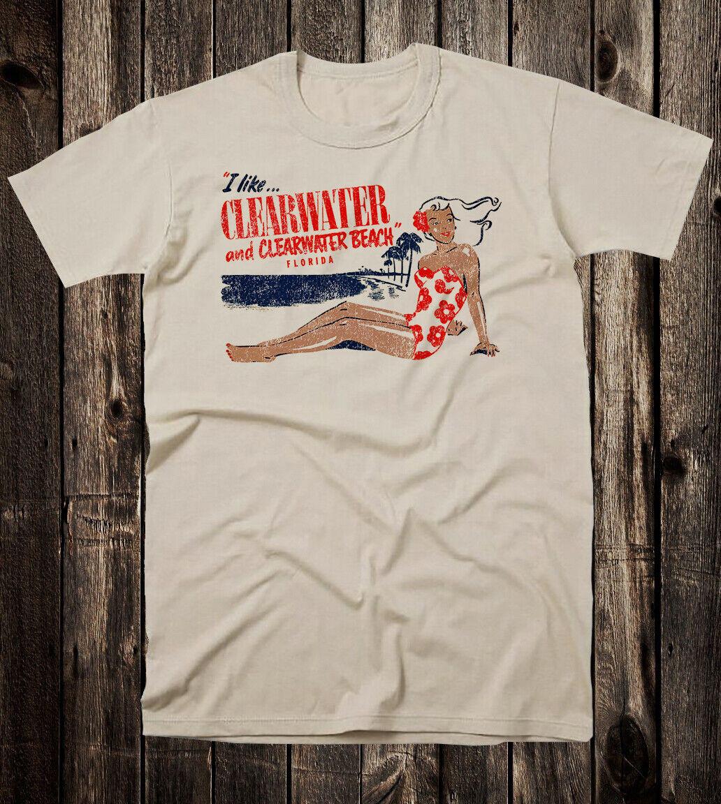 Retro Travel Tee T Shirt Vtg Tourist State Florida Clearwater Beach Pinup S разноцветный
