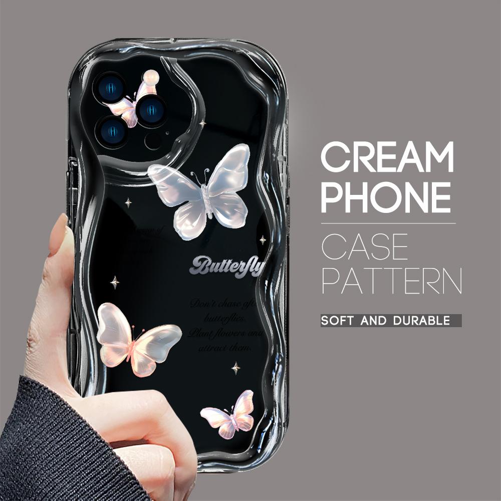 Pentru iPhone 16 15 14 13 12 Samsung S24 S23 S22 A06 A13 A14 A15 A16 A55 Redmi Note 13 12 Husă pentru telefon din silicon moale Wave Edge Design cu fund și fluture