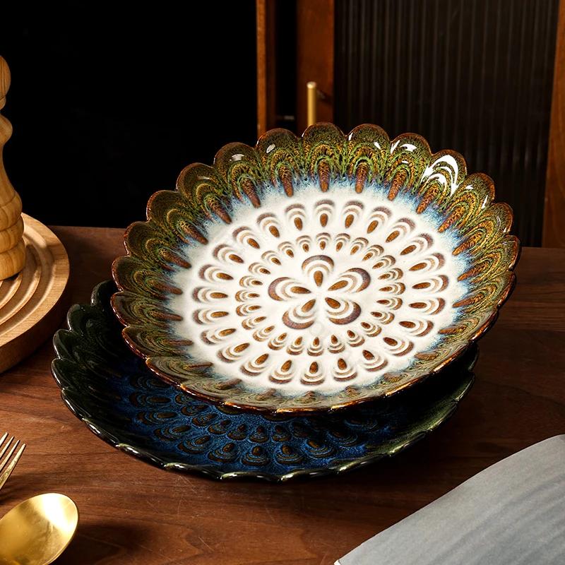Ceramiczne talerze w stylu japońskim Kreatywne Retro Płatki Restauracja Talerz na stek Sałatka Naczynia domowe Deser Owoce Zastawa stołowa 10 cali