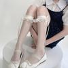 Beige Lace Ribbon Bow Knee High Socks Sweet Hottie Long Tube Socks and Calf Socks Thin Knee Length Stockings