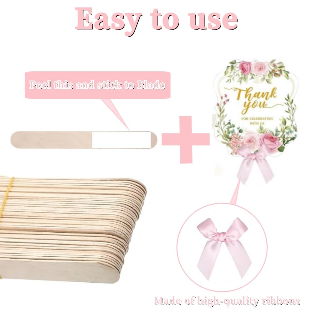 50 Evantaie de Nuntă pentru Evantaie de Mână Personalizate Florale Roz cu Mâner Elegant din Lemn Weeding Petrecere de Nuntă Esențiale pentru Petrecerea Miresei Oaspeți, Evantaie, Vrac,