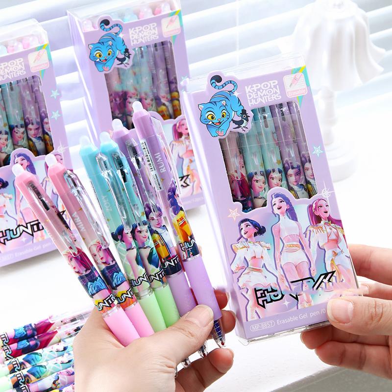 6 Stück Niedliche Kawaii Radierbare Stifte - Anime Charakter Harz Friktions-Gelstifte, Trendige Blaue Tinte Schulbedarf für Mädchen, Kinder Liebhaber