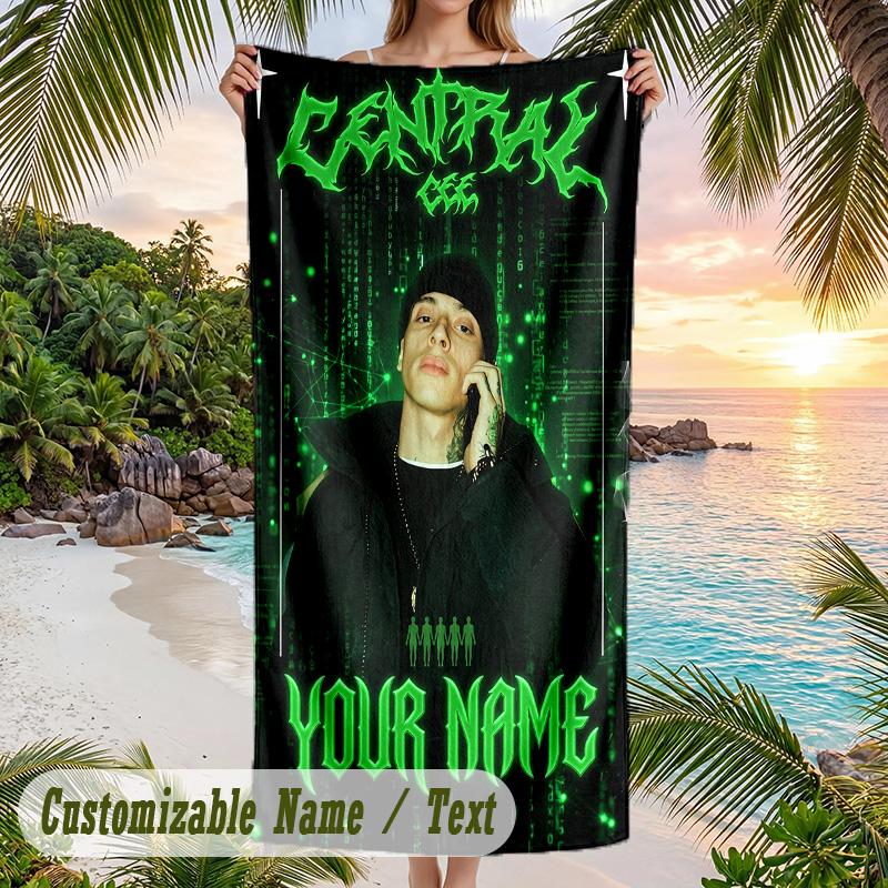 Central Cee Beach Towel, Personalized Custom Name Text, Quick Dry Large Absorbent Towel For Beach Pool