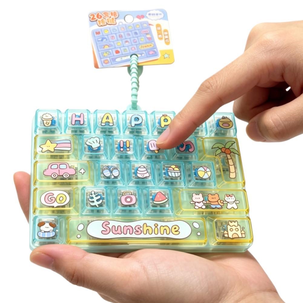 26 Keys Keyboard Fidget Keychain Clicky Stress Relief Toy Transparent Bag Charm Pendant