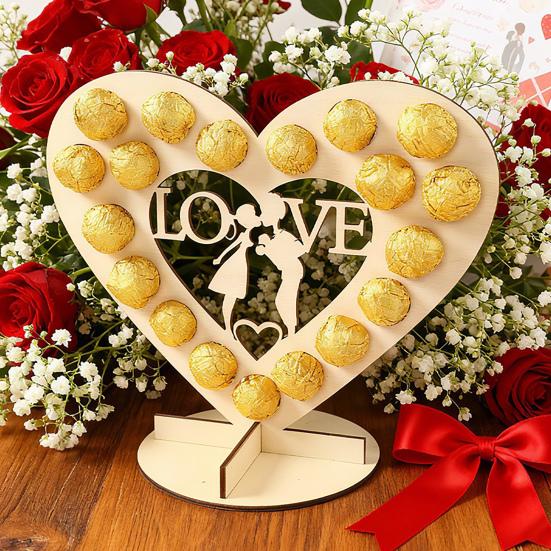 Hölzliches Schokoladen-Präsentationsregal Herzförmiger Schokoladenständer Romantische Tischdekoration für Hochzeiten Partys Veranstaltungen