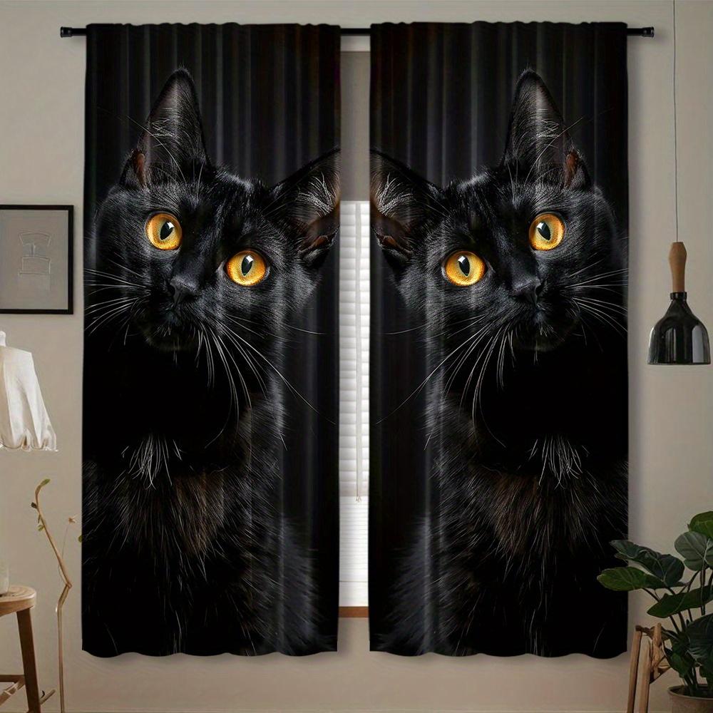 2 Pieces Rustic Animal Cat Curtains: Decorate Your Windows with Digital Printed Polyester Curtains - Suitable for Living Room
