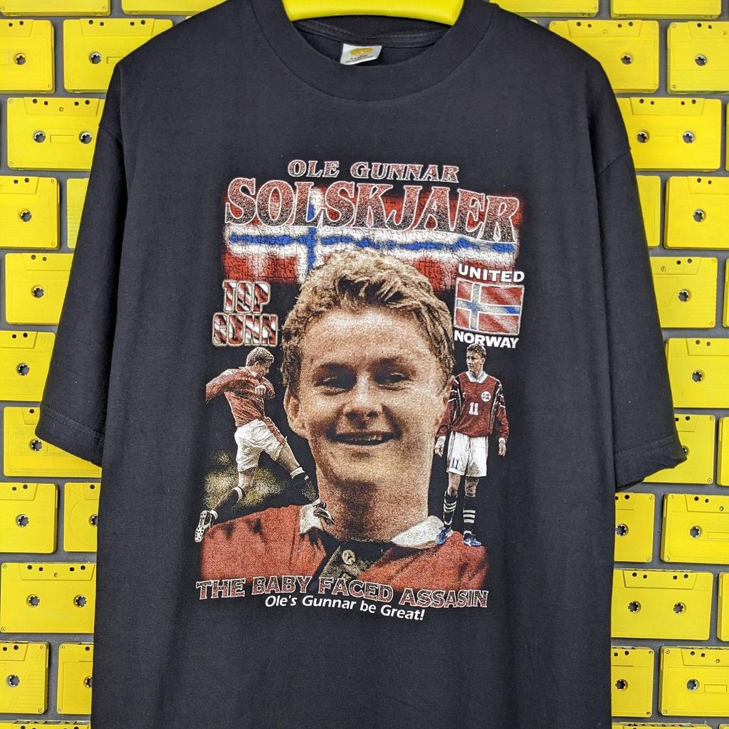 Vintage 90s Ole Gunnar Solskjaer T-Shirt MU Manchester United Football Soccer The Red Devils Merch Tee Size XL