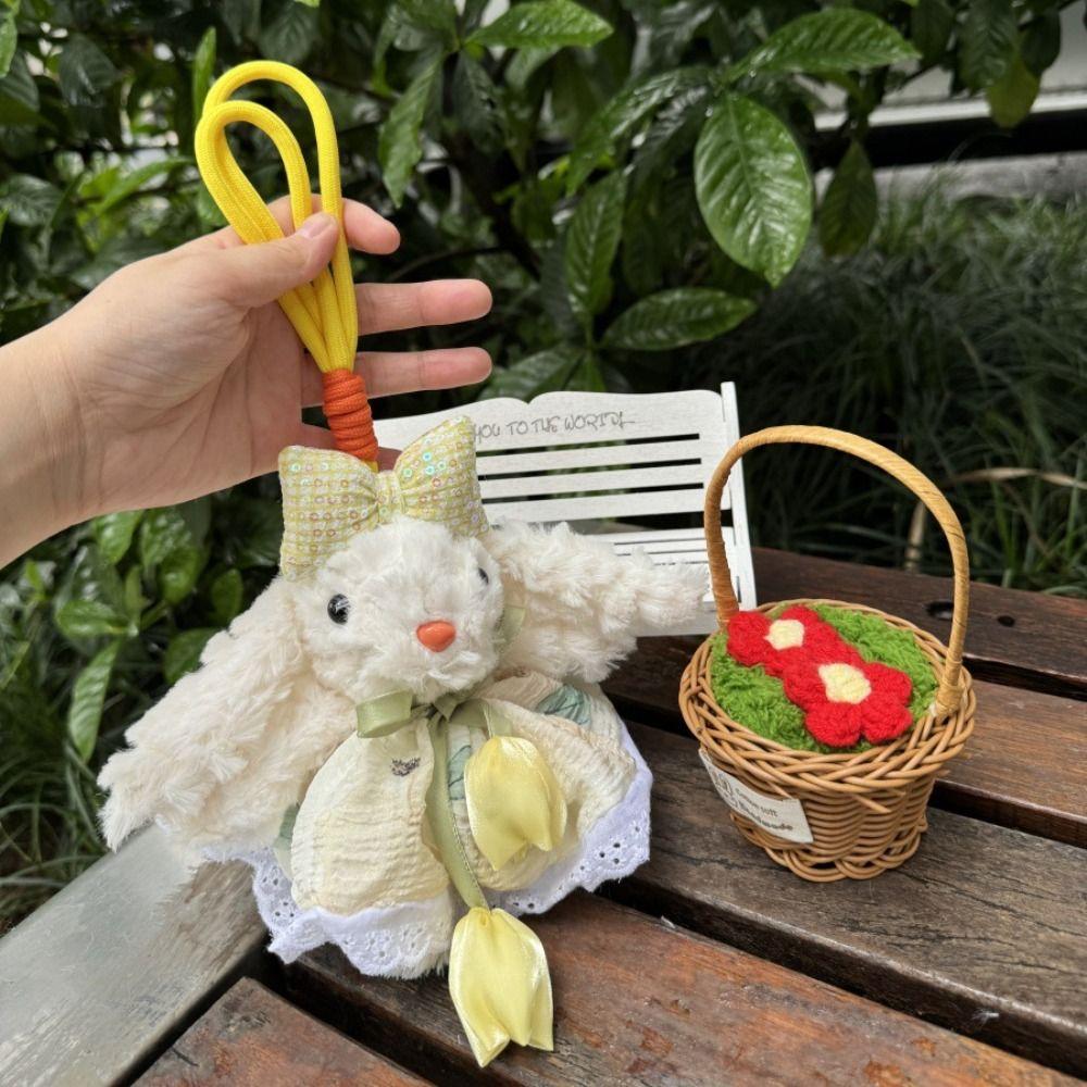 Bow Knot Plush Rabbit Keychain Princess Pearl Dress Rabbit Doll Keyring  Backpack Decor