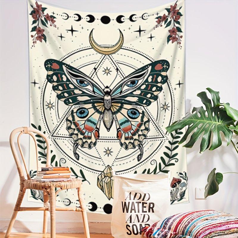 Vintage Retro Butterfly Moon Phase Hexagram Mysterious Tarot Tapestry, Occult Wall Art for Bedroom Living Room