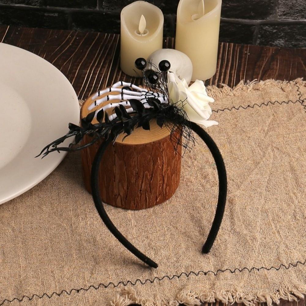 Rose Flower Halloween Headband Skull Halloween Flower Crown Branch Hair Hoop Halloween Decor Gifts