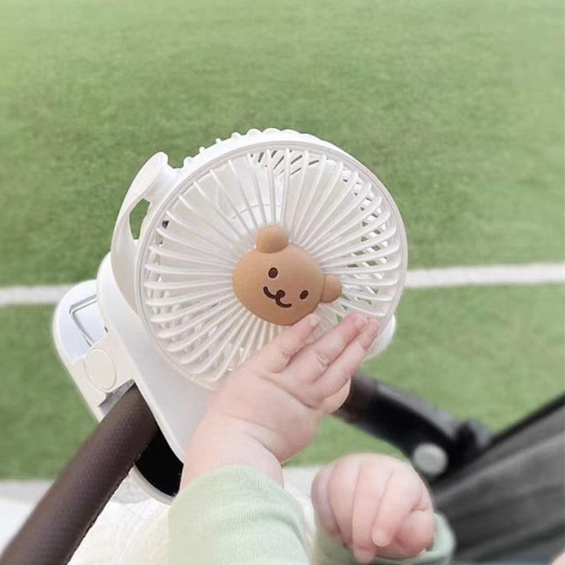 Korean Baby Cart Stroller Fans Portable Outdoor Fan Clip Cute Bear Bunny Rechargeable Handheld Electric Fan for Home 3 Speeds