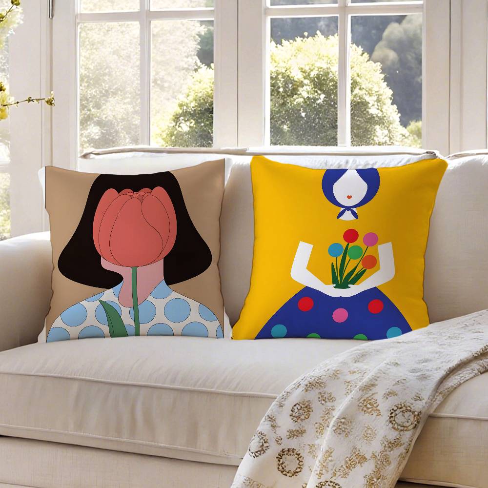 A-Abstract F-Figure Print Pillow Case Anti-dustmite Pillowcase Invisible Zipper Silky Short Plush Sofa Cushion Cover