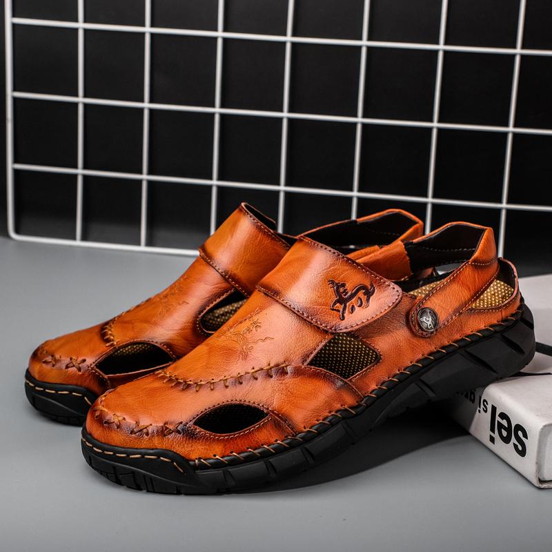 

Летние мужские кожаные сандалии, классические римские сандалии, тапочки, уличные кроссовки, пляжные резиновые шлепанцы, мужские сандалии для водного туризма 42