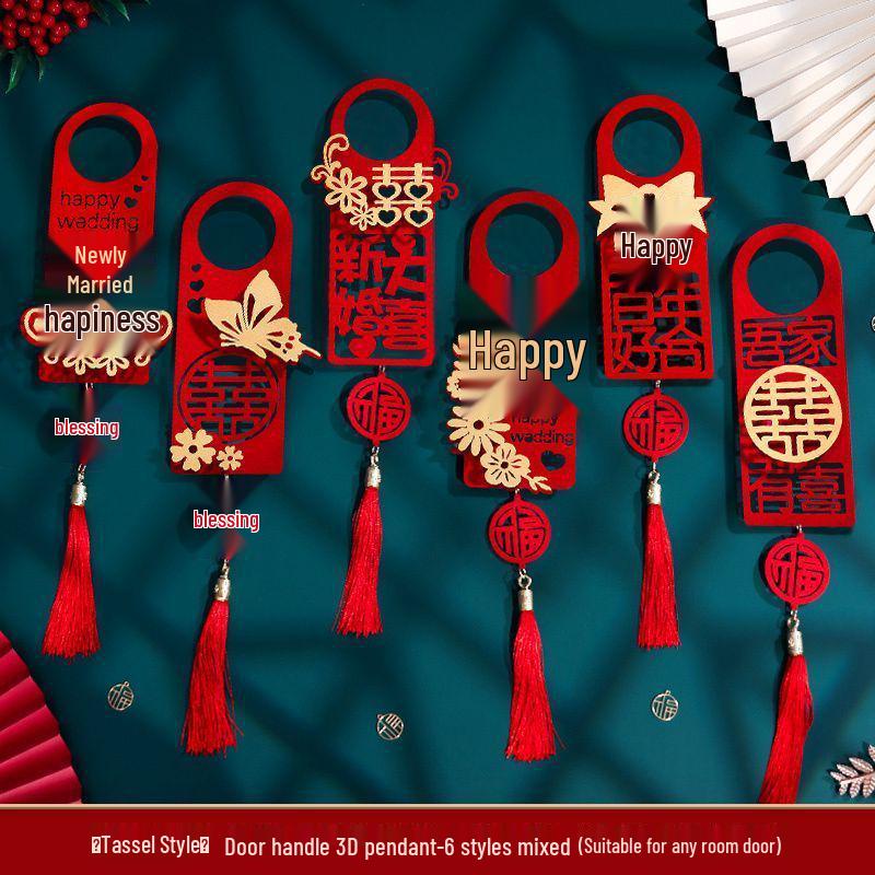 Creative Double Happiness Wedding Door Handle Pendant - New House Wedding Room Ornament