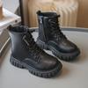Children's Platform Ankle Boots Spring Autumn Girls Causal Black Leather Boots Fashion Non-slip Kids School Thick Bottom Boots