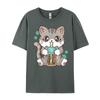 Boba Cat Bubble Tea Cat Kawaii Anime Girls Graphic T Shirts Unisex Oversized Camiseta Masculina Holidays
