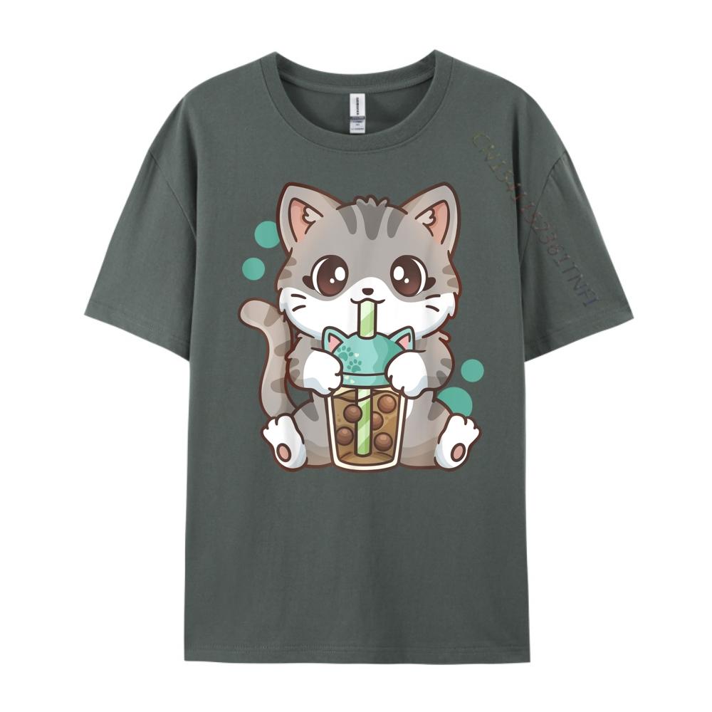 Boba Cat Bubble Tea Cat Kawaii Anime Girls Graphic T Shirts Unisex Oversized Camiseta Masculina Holidays