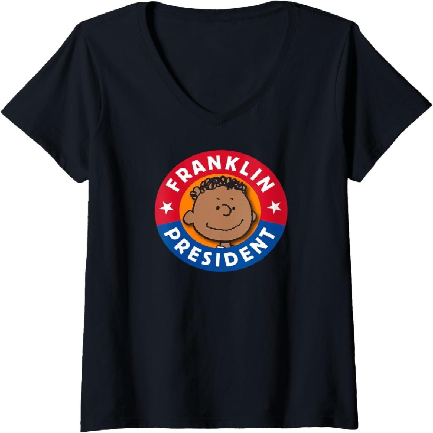

Womens Peanuts - President Franklin Armstrong Patriotic V-Neck T-Shirt XXXXXL
